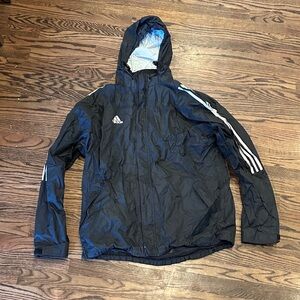 Adidas Black Hooded Jacket with White Stripes